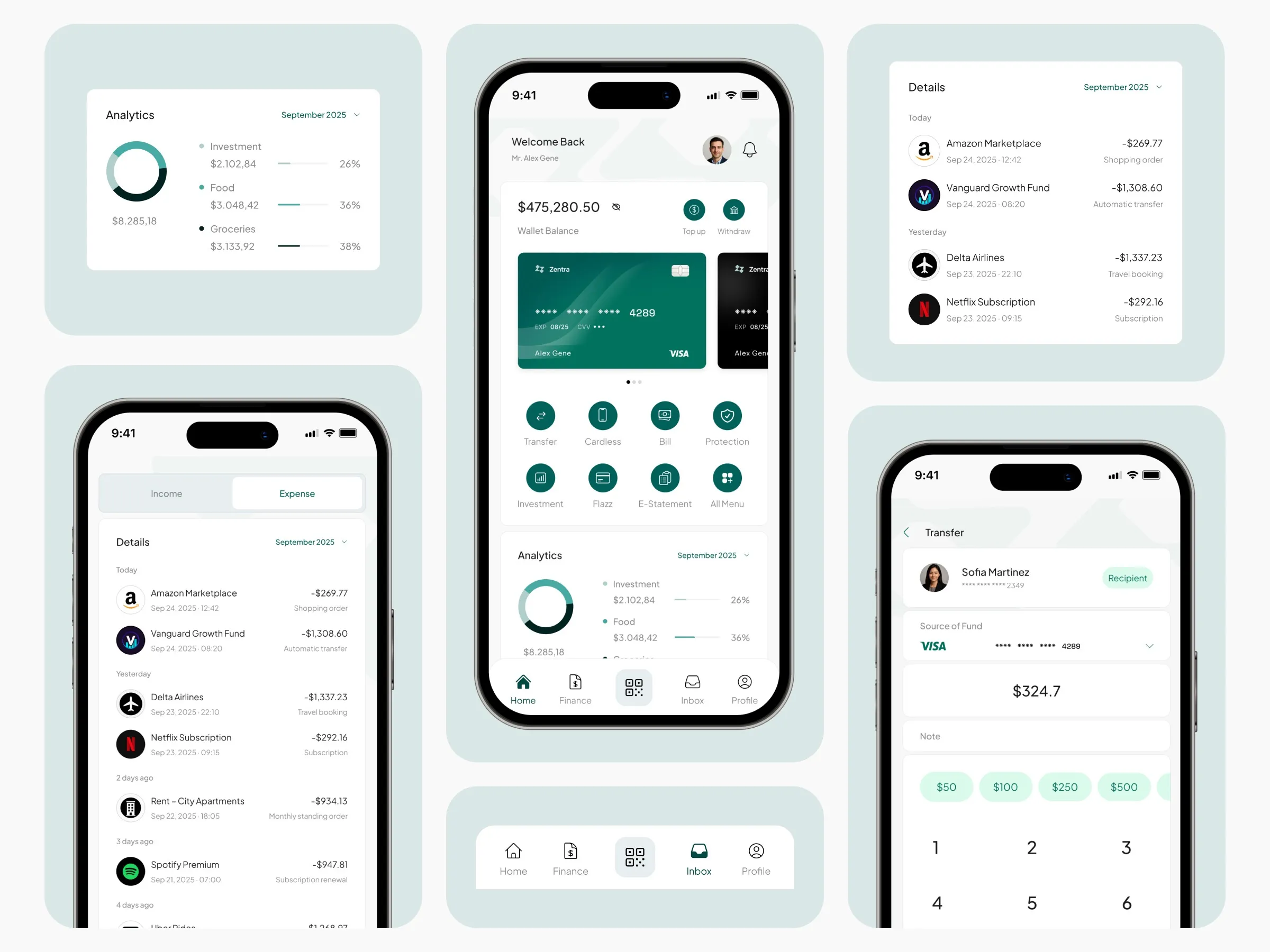 Zentra app design on mobile screens