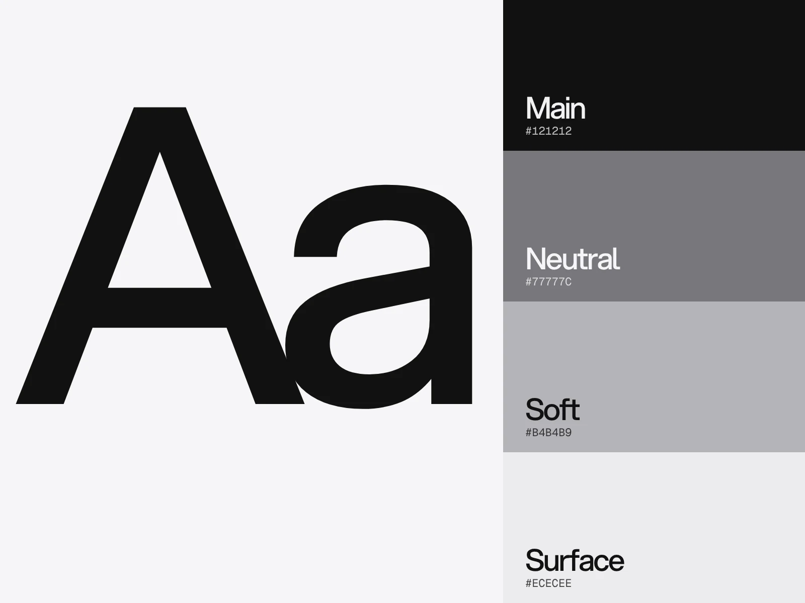 A large Aa beside four named colour bands: main, neutral, soft and surface