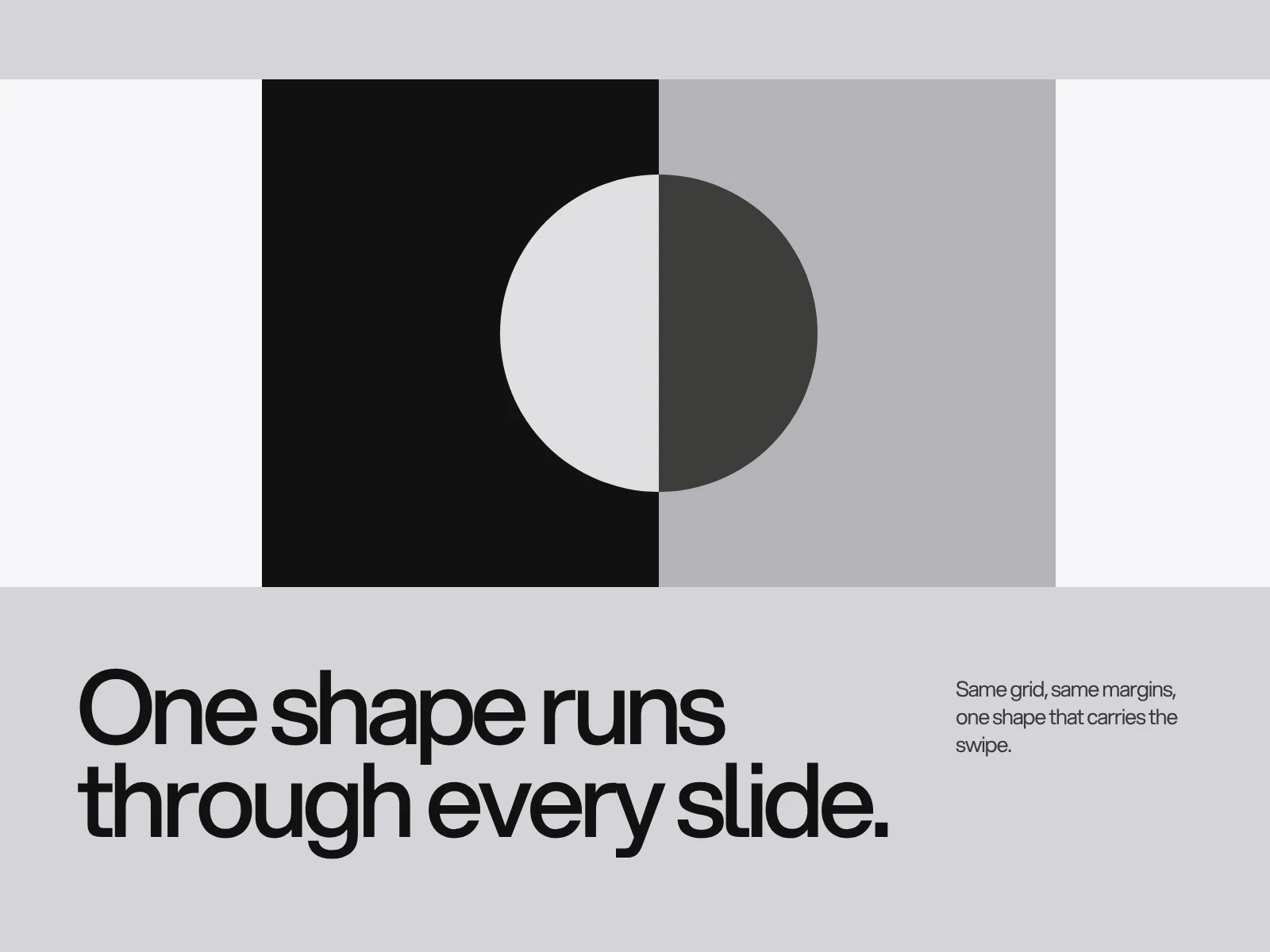 Four Instagram carousel slides side by side with one circle crossing the edge between two of them