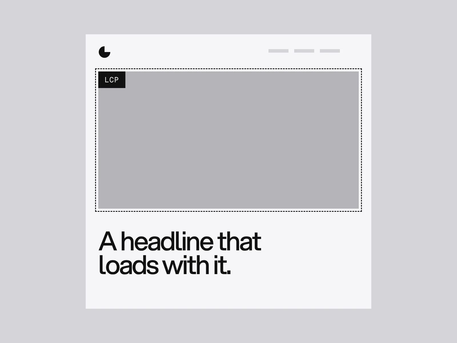 A page wireframe with a large hero image outlined and marked LCP, above a headline.