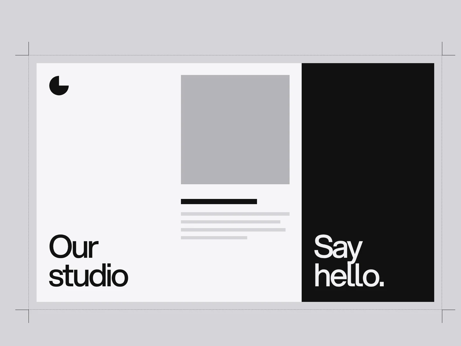 A three panel brochure laid flat with bleed marks and crop marks around it