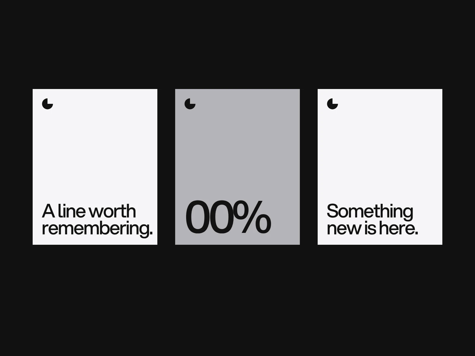 Three post templates on a dark ground: a quote, a statistic and an announcement, sharing the same grid and logo position.