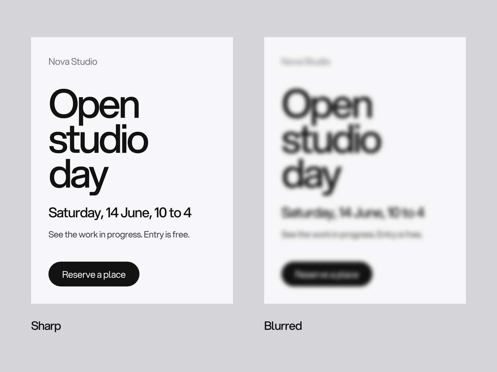 A layout shown sharp and blurred side by side, with the headline still the first shape in the blurred version.